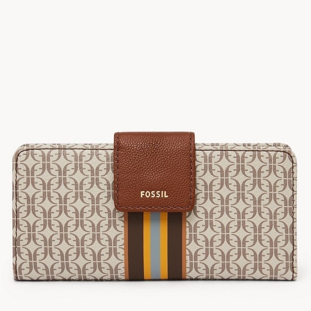 NWT Fossil Madison Tab Clutch Wallet Leather Trim